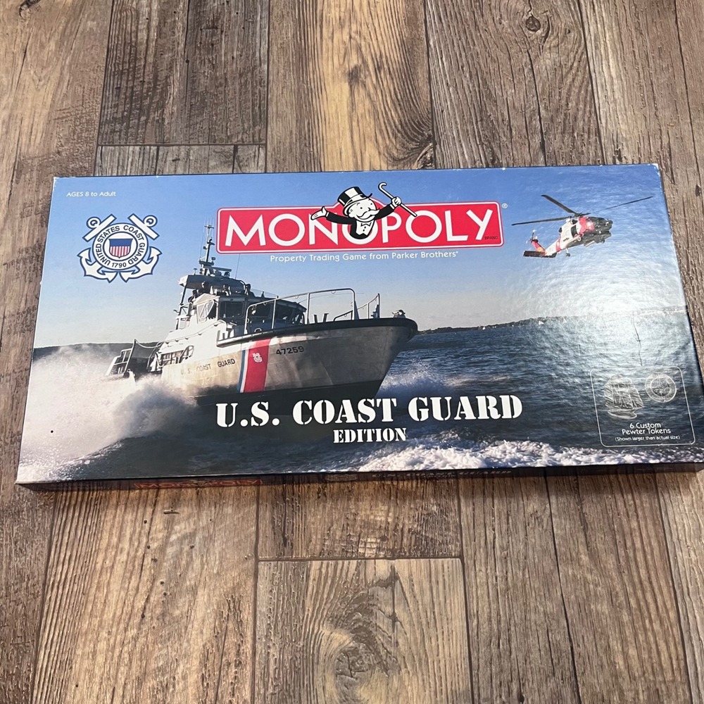 Monopoly U.S. Coast Guard Edition Board Game USAopoly Custom Pewter Tokens 2004